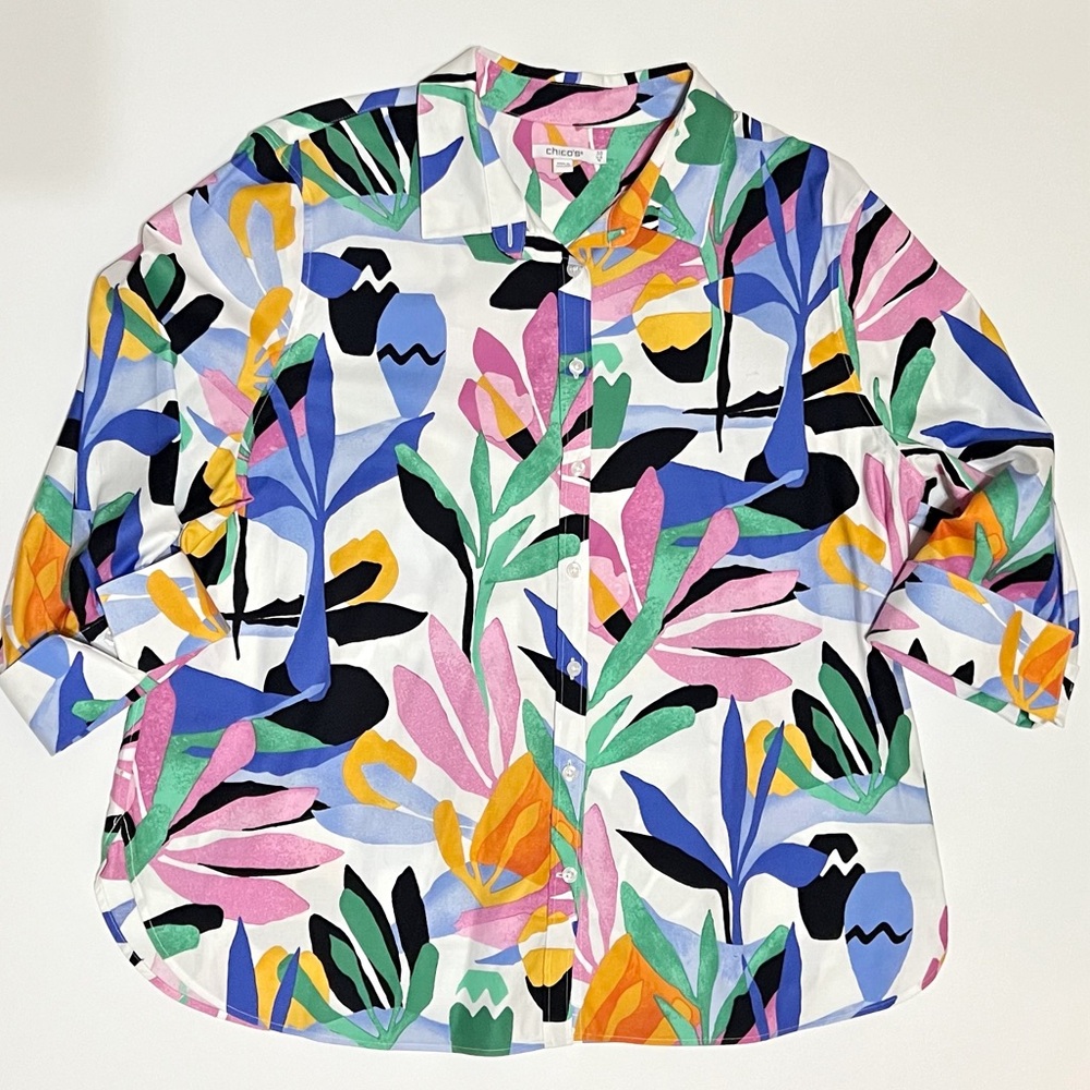 Chico’s Floral Colorful Button Down Shirt Size XL 18